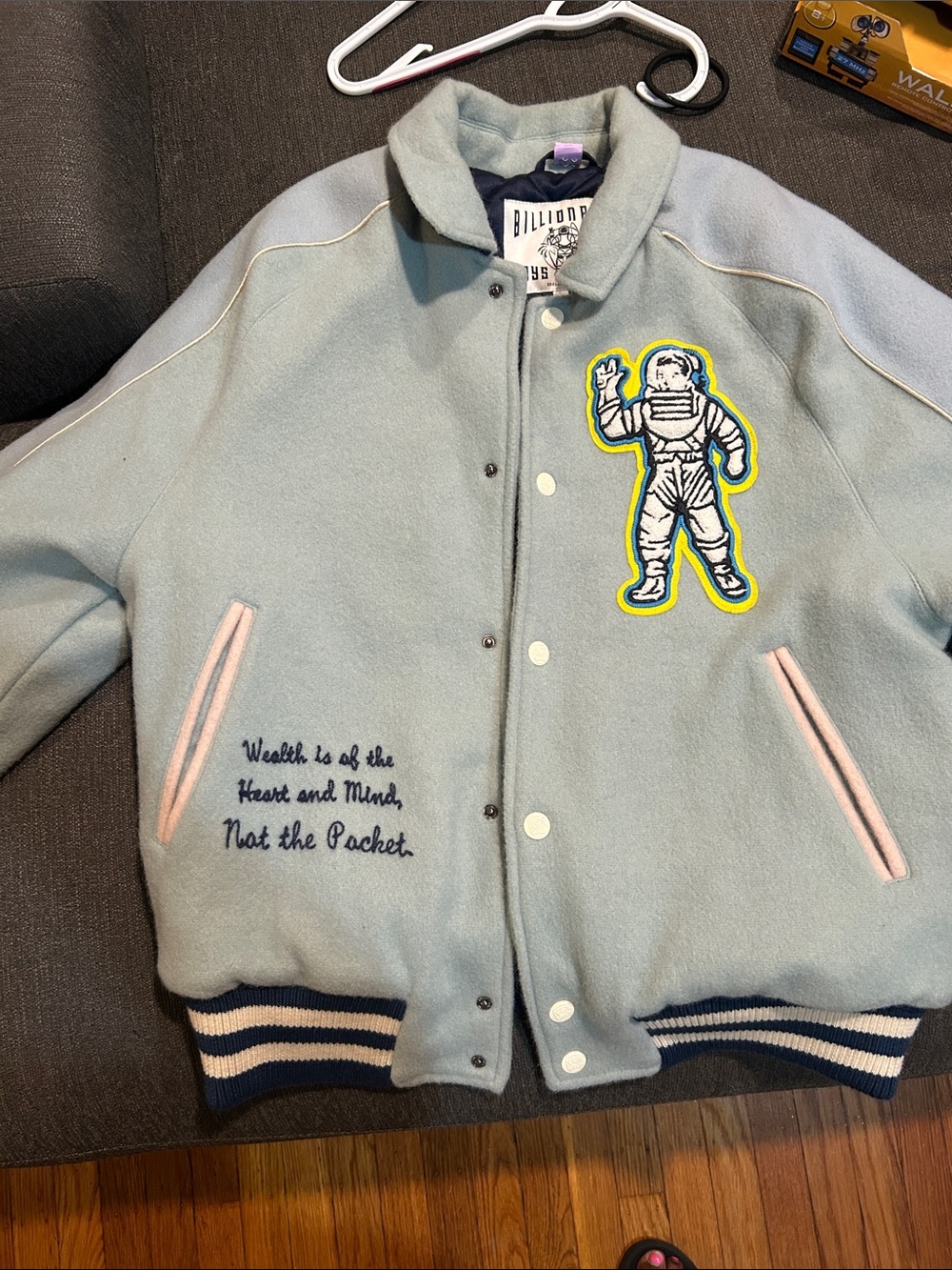 Billionaire Boys Club Pale Blue Kids Varsity Jacket with Astronaut Patch